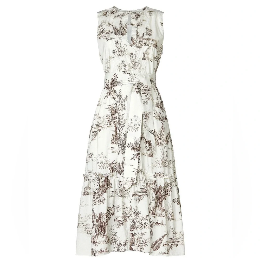 NICHOLAS Jordane White and Brown Floral Sleeveless Maxi Dress